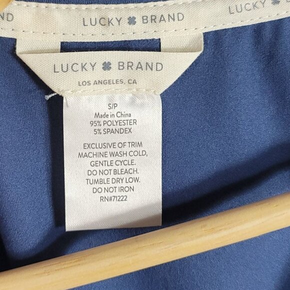 Lucky Brand 2 Piece Pajama Set Blue Gray Small Short Sleeve Top Long Pants Stars - Picture 4 of 10